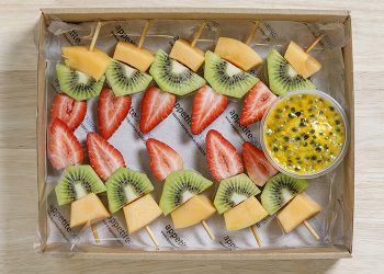 mini fruit skewer platter with passionfruit yoghurt dip (10 pieces)