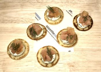 smoked salmon blini with dill cream cheese (each)